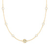 14k gold Classic necklace featuring six birthstones and one 1/4” flat disc engraved with a heart symbol - front view