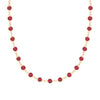 Newport necklace featuring nineteen 4 mm briolette cut rubies bezel set in 14k yellow gold - front view
