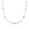 White gold Newport necklace featuring sixteen 4 mm gemstones and three 1/4” flat discs engraved with the letters A, B & C