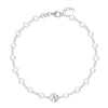 Newport 14k white gold bracelet featuring eighteen 4 mm briolette gemstones and a 1/4” flat disc engraved with the letter A