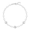 Newport 14k white gold bracelet featuring 4 mm gemstones and three 1/4” flat discs engraved with the letters A, B & C