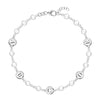 Newport white gold bracelet featuring fourteen 4 mm gems and five 1/4” flat discs engraved with the letters A, B, C, D & E