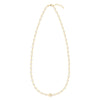 Gold Newport necklace featuring 48 4 mm briolette cut bezel set gemstones and a 1/4” flat disc engraved with the letter A