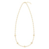 Gold Newport necklace featuring forty-four 4 mm gemstones and five 1/4” flat discs engraved with the letters A, B, C, D & E