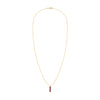 Providence Ruby vertical bar pendant necklace featuring 3 petite baguette stones set in 14k yellow gold