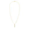 Providence vertical bar pendant necklace featuring 6 petite Peridot baguette stones set in 14k yellow gold