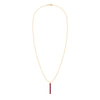Providence vertical bar pendant necklace featuring 6 petite Ruby baguette stones set in 14k yellow gold