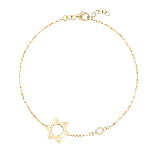 14k yellow gold Classic cable chain bracelet featuring one birthstone and a 1/2" cutout Star of David - front view