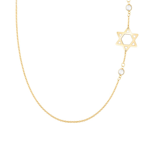 14k yellow gold Classic necklace featuring two birthstones and a 1/2" cutout Star of David - front view