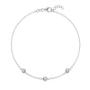 Bayberry 1.17 mm cable chain birthstone bracelet featuring three 4 mm briolette aquamarines bezel set in 14k white gold