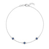 Bayberry 1.17 mm cable chain birthstone bracelet featuring three 4 mm briolette sapphires bezel set in 14k white gold