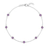 Bayberry 1.17 mm cable chain birthstone bracelet featuring seven 4 mm briolette amethysts bezel set in 14k white gold