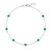 Bayberry 1.17 mm cable chain birthstone bracelet featuring seven 4 mm briolette emeralds bezel set in 14k white gold