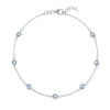 Bayberry 1.17 mm cable chain birthstone bracelet featuring seven 4 mm briolette aquamarines bezel set in 14k white gold