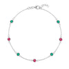 Noel Bayberry cable chain birthstone bracelet featuring 7 alternating 4 mm emeralds & rubies set in 14k white gold
