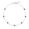 Bayberry 1.17 mm cable chain birthstone bracelet featuring seven 4 mm briolette rubies bezel set in 14k white gold