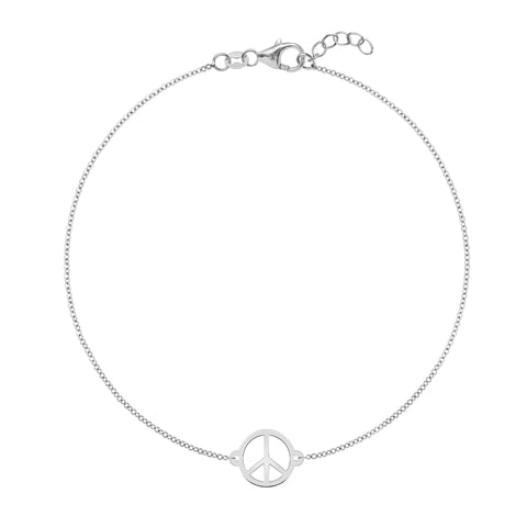 Peace Sign Bracelet in 14k Gold - White Gold