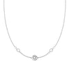14k white gold Classic necklace featuring two birthstones and one 1/4” flat disc engraved with a heart symbol