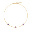 Bayberry 1.17 mm cable chain bracelet featuring three 4 mm briolette cut amethysts bezel set in 14k yellow gold - front view