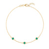 Bayberry 1.17 mm cable chain birthstone bracelet featuring three 4 mm briolette emeralds bezel set in 14k gold - front view
