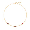 Bayberry 1.17 mm cable chain birthstone bracelet featuring three 4 mm briolette garnets bezel set in 14k gold - front view