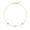 Bayberry cable chain birthstone bracelet featuring three 4 mm briolette aquamarines bezel set in 14k gold - front view