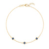 Bayberry 1.17 mm cable chain birthstone bracelet featuring three 4 mm briolette sapphires bezel set in 14k gold - front view