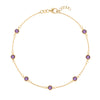 Bayberry 1.17 mm cable chain birthstone bracelet featuring seven 4 mm briolette amethysts bezel set in 14k gold - front view