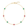 Noel Bayberry cable chain birthstone bracelet featuring 7 alternating 4 mm emeralds & rubies set in 14k gold - front view