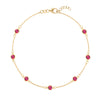 Bayberry 1.17 mm cable chain birthstone bracelet featuring seven 4 mm briolette rubies bezel set in 14k gold - front view