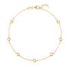 Bayberry cable chain birthstone bracelet featuring seven 4 mm briolette white topaz bezel set in 14k gold - front view
