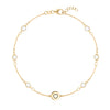 14k yellow gold Classic bracelet featuring six birthstones and one 1/4” flat disc engraved with a heart symbol - front view