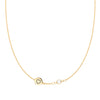 14k gold Classic necklace featuring one birthstone and one 1/4” flat disc engraved with a heart symbol - front view