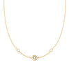 14k gold Classic necklace featuring two birthstones and one 1/4” flat disc engraved with a heart symbol - front view