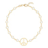 Newport bracelet featuring one 1/2” cutout Peace Sign and 4 mm gemstones bezel set in 14k yellow gold - front view