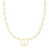 Newport necklace featuring one 1/2” cutout Peace Sign and 4 mm gemstones bezel set in 14k yellow gold - front view