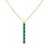 Providence vertical bar pendant featuring 6 petite Emerald baguette stones set in 14k yellow gold - front view