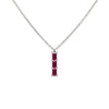 Providence Ruby vertical bar pendant featuring 3 petite baguette stones set in 14k white gold