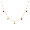 Providence 5 Ruby drop necklace with petite baguette cut stones set in 14k yellow gold - front view