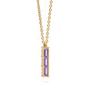 Providence Amethyst vertical bar pendant featuring 3 petite baguette stones set in 14k yellow gold - angled view