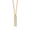 Providence Aquamarine vertical bar pendant featuring 3 petite baguette stones set in 14k yellow gold - angled view