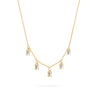 Providence 5 Aquamarine drop necklace with petite baguette cut stones set in 14k yellow gold - angled view