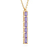 Providence vertical bar pendant featuring 6 petite Amethyst baguette stones set in 14k yellow gold - angled view