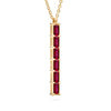 Providence vertical bar pendant featuring 6 petite Ruby baguette stones set in 14k yellow gold - angled view