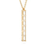 Providence vertical bar pendant featuring 6 petite White Topaz baguette stones set in 14k yellow gold - angled view