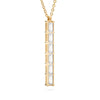 Providence vertical bar pendant featuring 6 petite White Topaz baguette stones set in 14k yellow gold - angled view