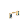 Alexandrite stud earrings with petite baguette stones set in 14k yellow gold - front view