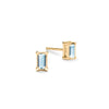 Providence Nantucket Blue Topaz stud earrings with petite baguette stones set in 14k yellow gold - front view