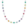 Newport necklace featuring nineteen alternating 4 mm briolette cut rainbow hued gemstones bezel set in 14k white gold