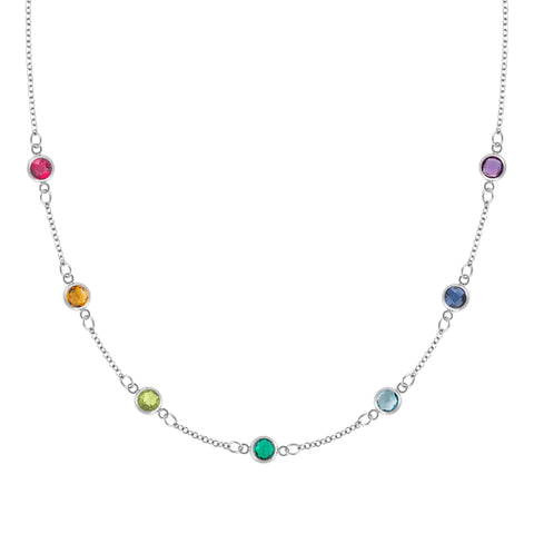 Rainbow 7 Stone Necklace in 14k Gold - White Gold